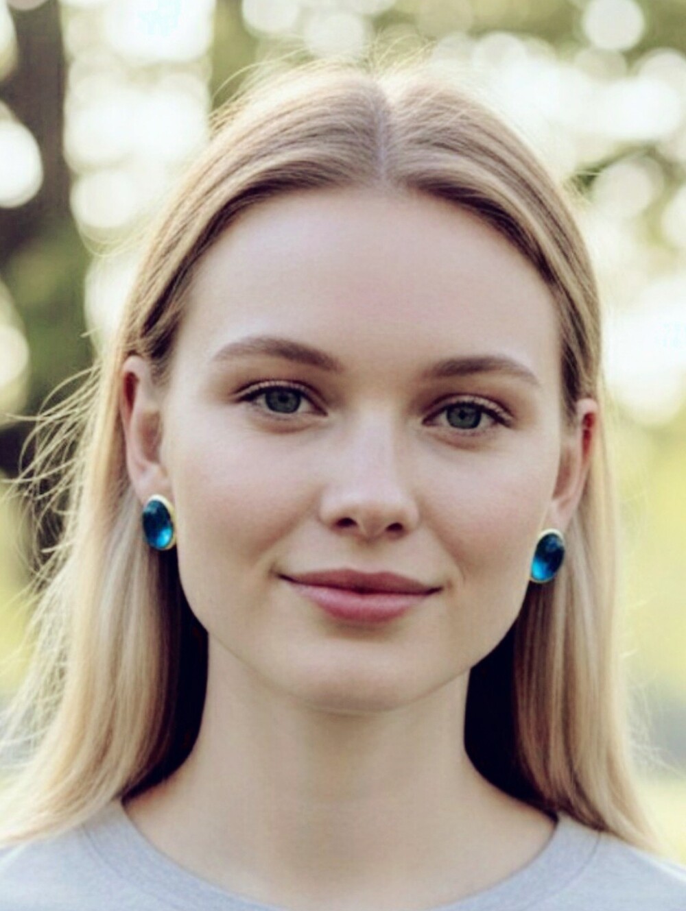 Trifari Oval Teal Cabachon Glass Stud Earrings Gold Tone